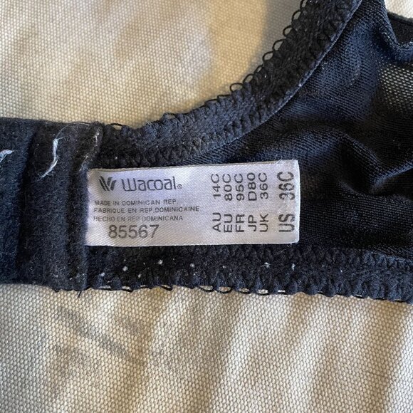 Wacoal Black Floral Lace Unlined Underwire Awareness Bra 85567 Size 36C - Picture 5 of 5